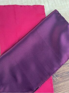 Vintage Italian Silk Pocket Square Set Hand Rolled Hem Red & Purple 11 inch